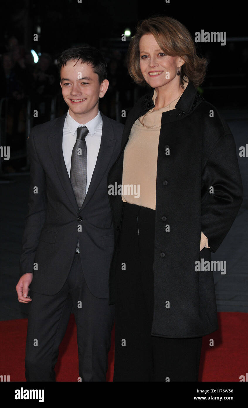 London, UK Lewis MacDougall and Sigourney Weaver at the 60th BFI London ...