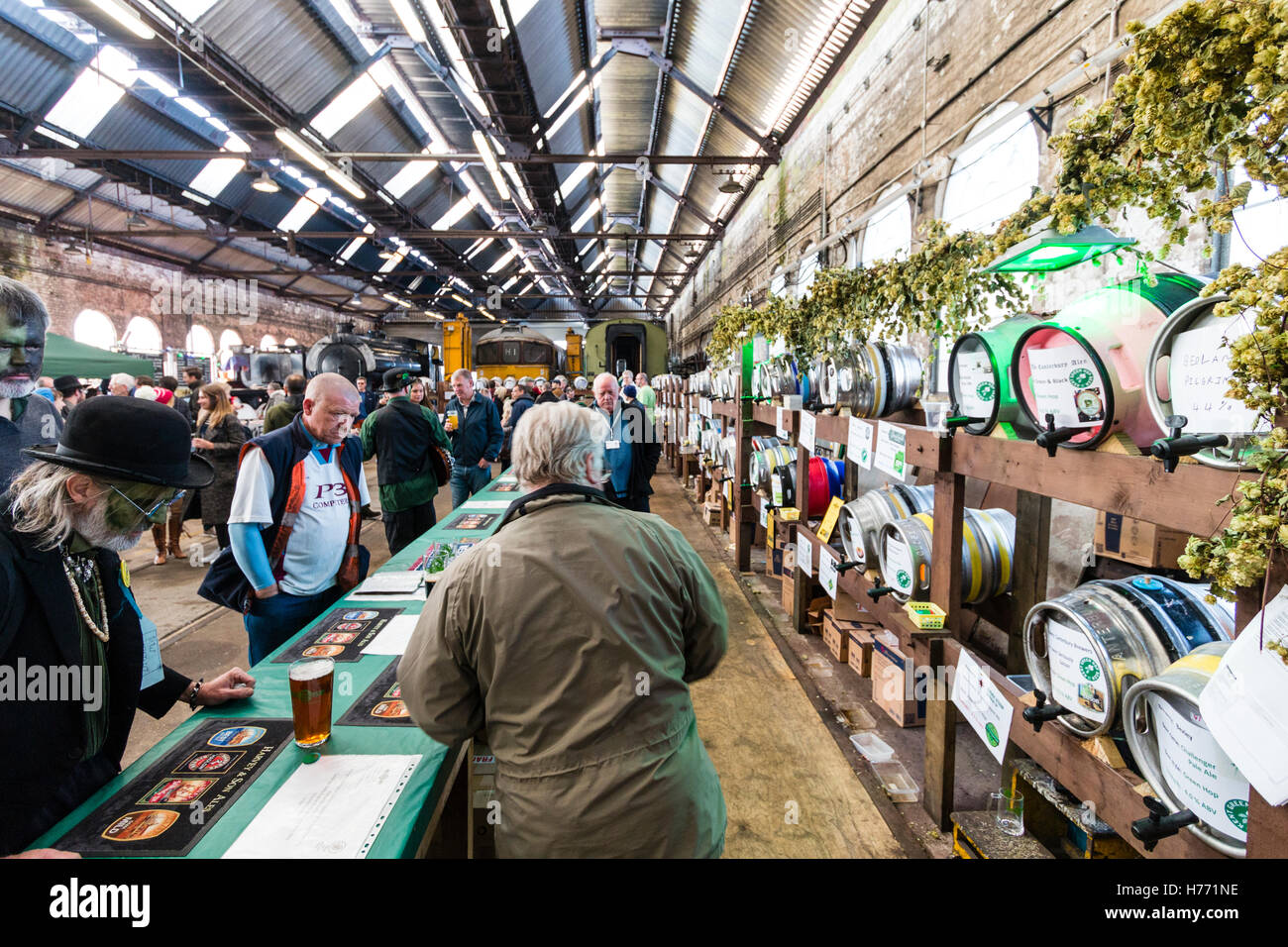 CAMRA beer festival in old shed at Tunbridge Wells, UK