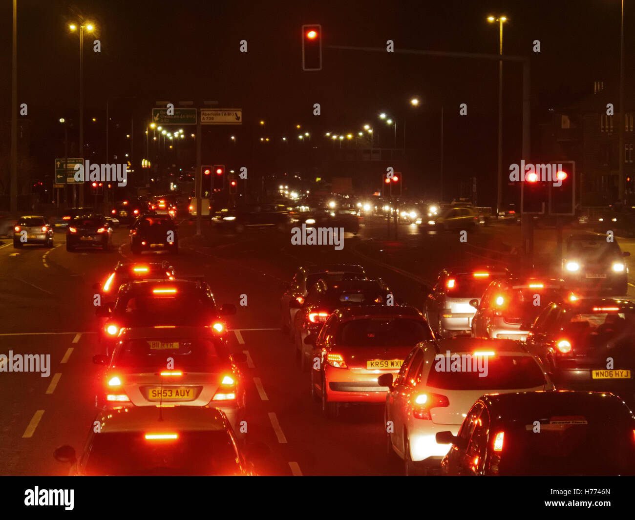 Heavy night traffic Anniesland cross the busiest intersection in Europe and great western road Stock Photo