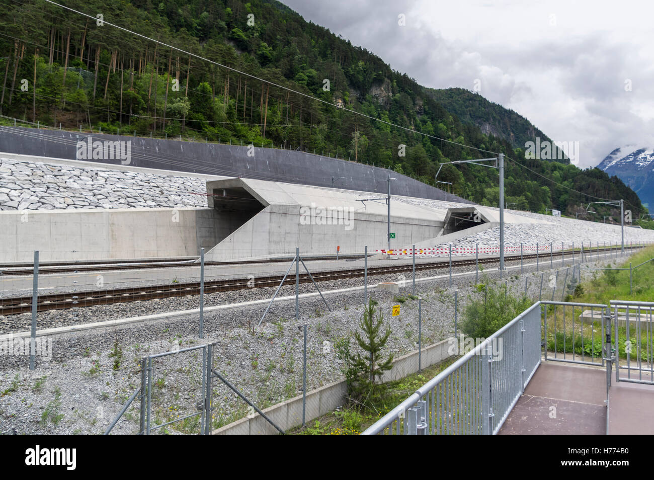 North portal of the 57 km long Gotthard base tunnel in Erstfeld, Switzerland. Stock Photo