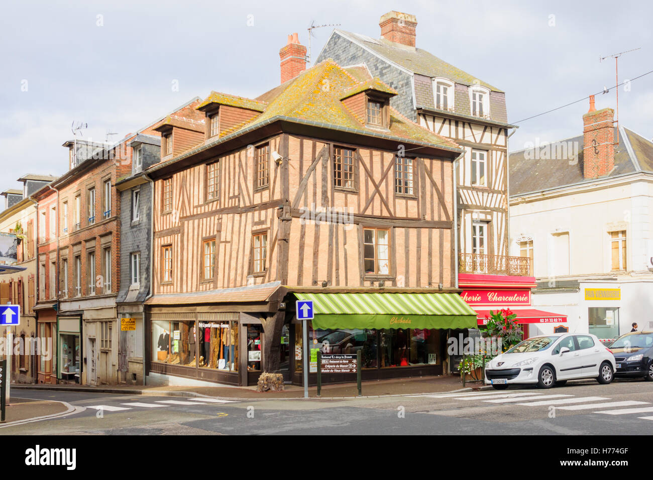 ORBEC, FRANCE - SEPTEMBER 18, 2012: Half-timbered houses, local ...