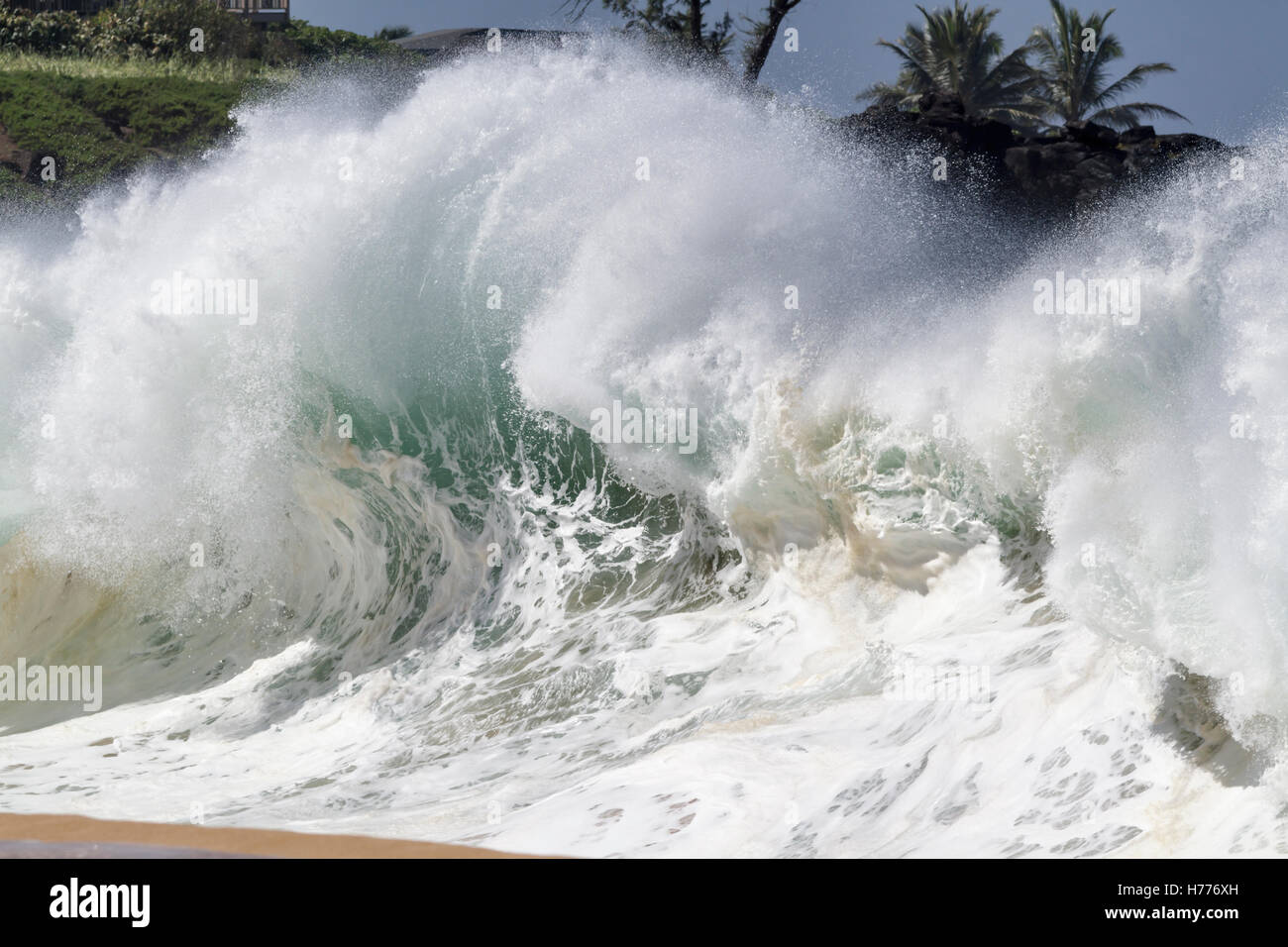 Big Shore Break Wave At Waimea Bay North Shore Oahu Hawaii Stock Photo