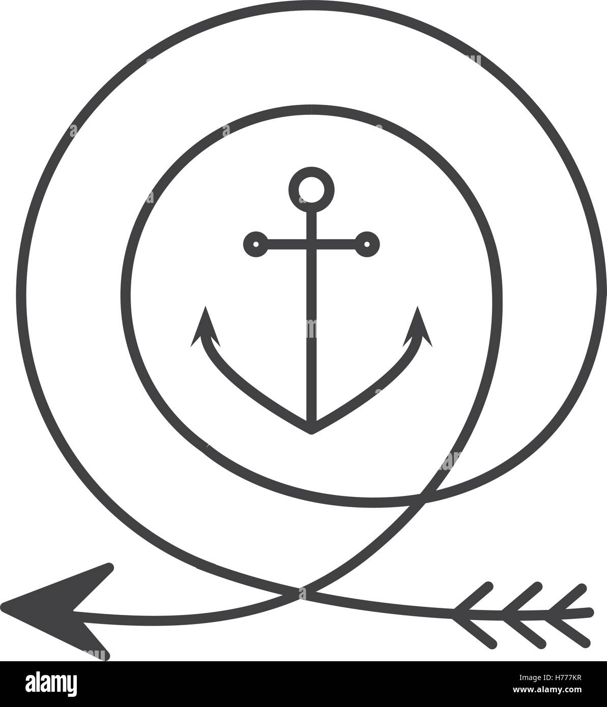 silhouette with arrow in shape circular and anchor vector illustration
