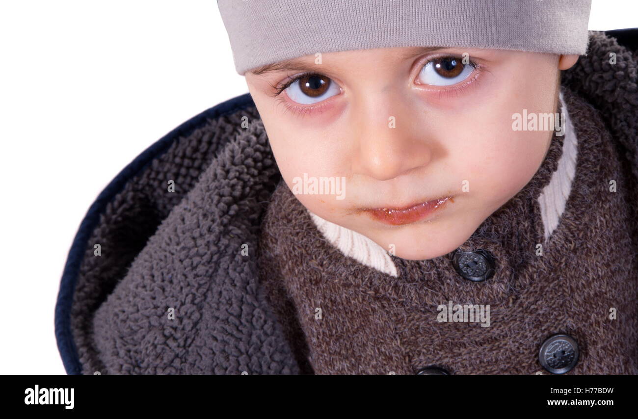 cute boy after eating chocolate Stock Photo Alamy