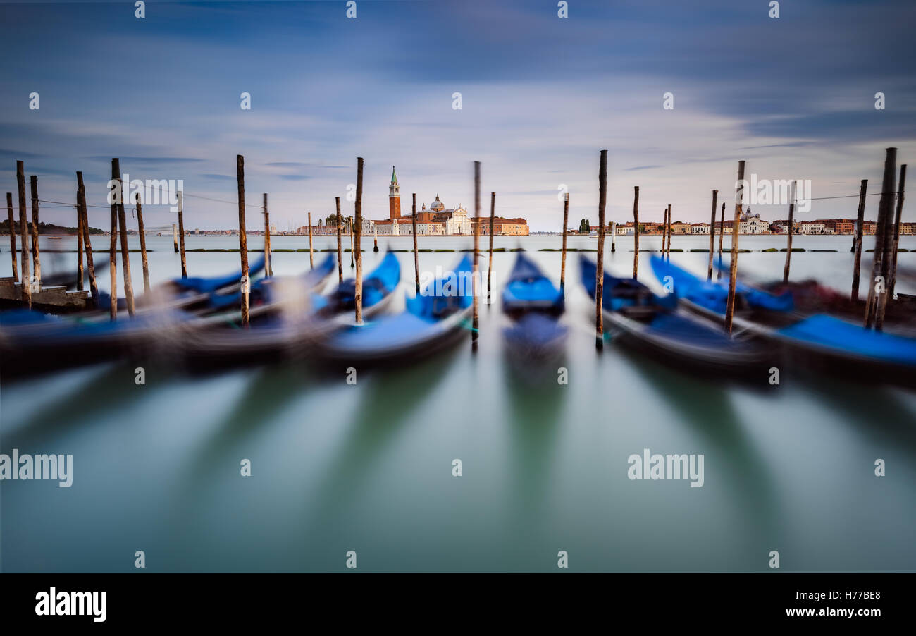 Gondolas in front of Church of San Giorgio Maggiore, Venice, Italy Stock Photo