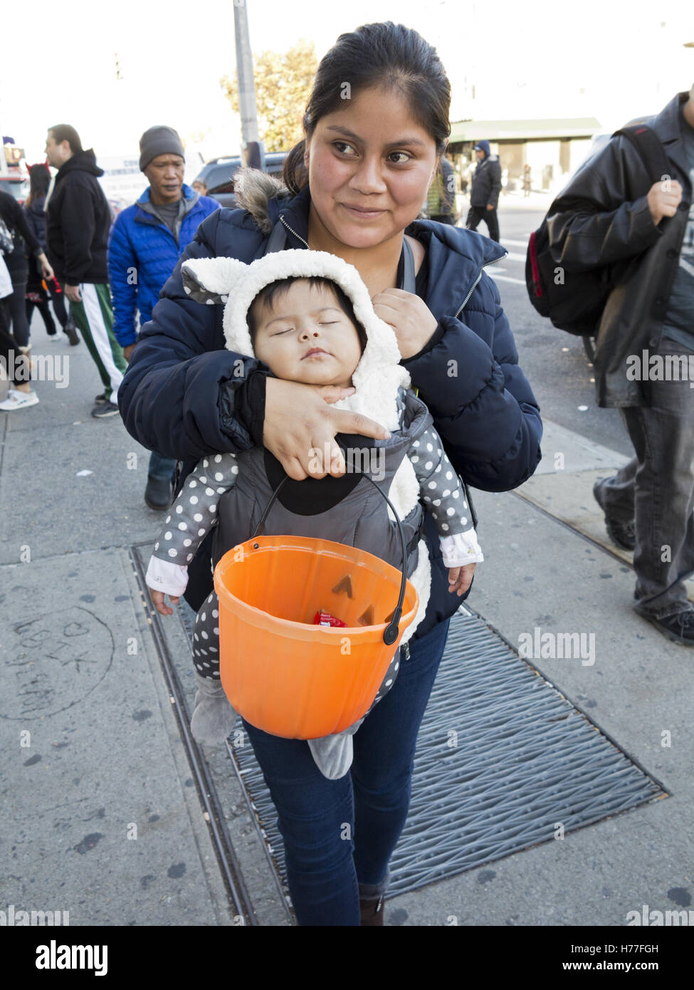 Hispanic baby's first Halloween in the Bensonhurst section of Brooklyn, New York, 2016. Stock Photo