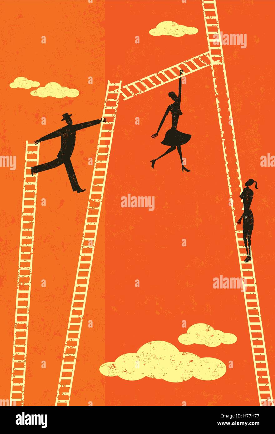 Ladder of Success Business people taking various paths climbing the corporate ladder to the top. The people and ladders are on a Stock Vector