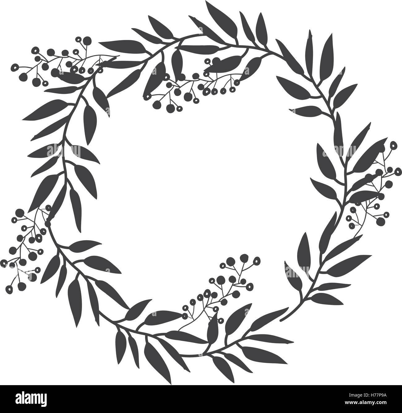 gray scale decorative crown of branch olive large leaves vector illustration Stock Vector
