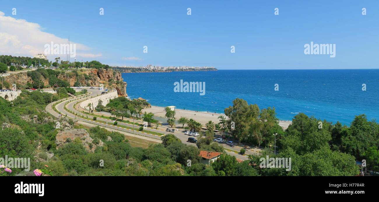 Konyaalti Beach and the Cliffs of Antalya in Turkey Stock Photo