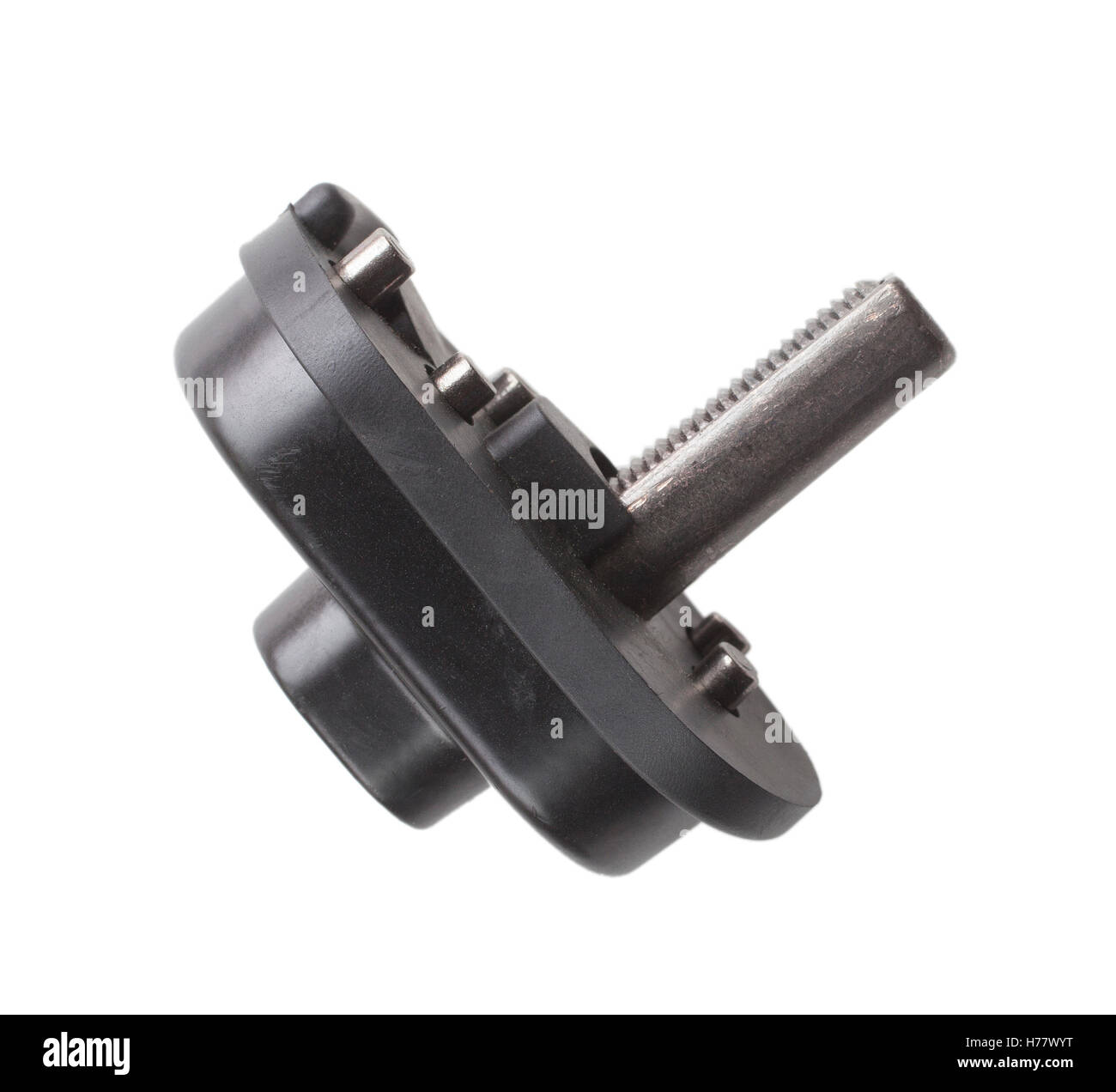 Half of a mechanism used to lock a gun trigger isolated on white Stock