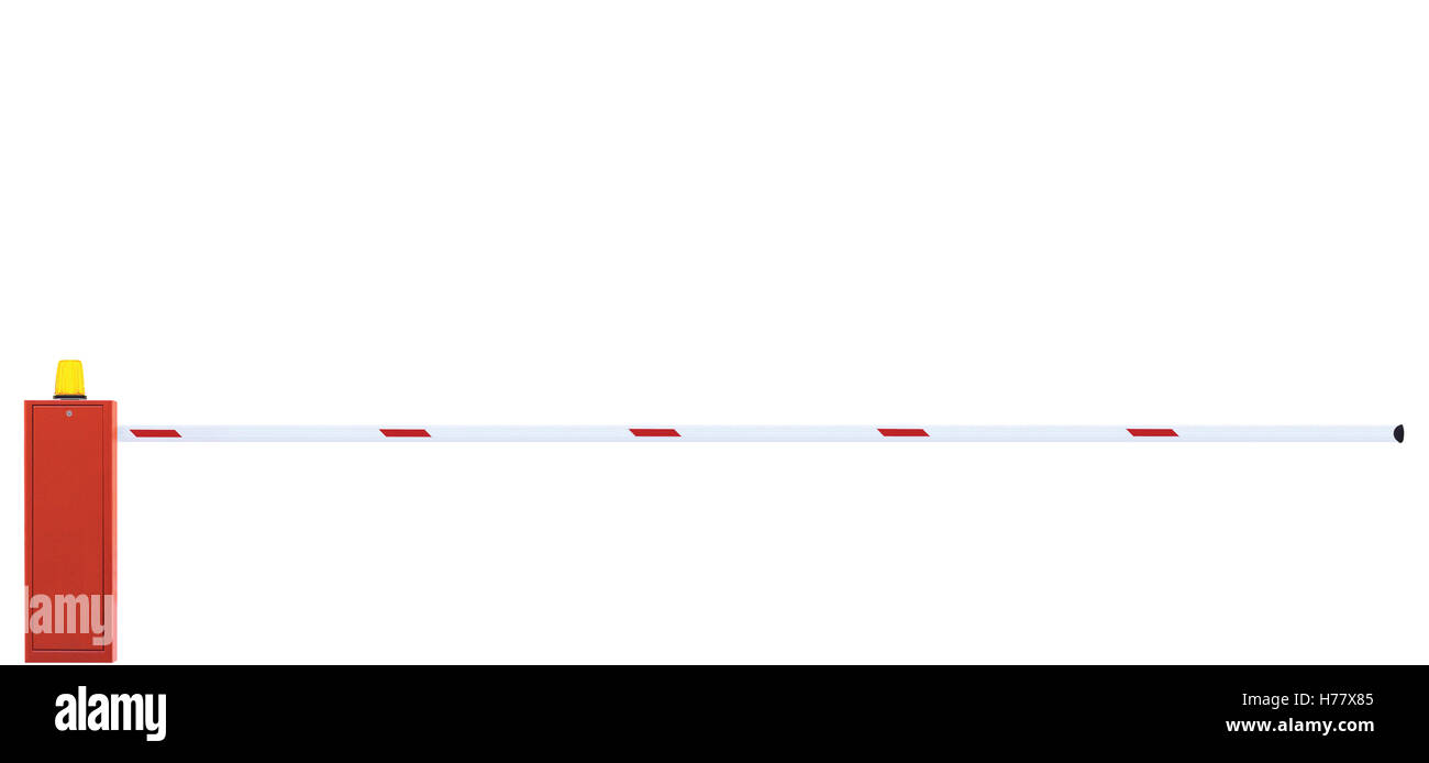 Gated Road Barrier Closeup, Roadway Gate Bar In White And Red