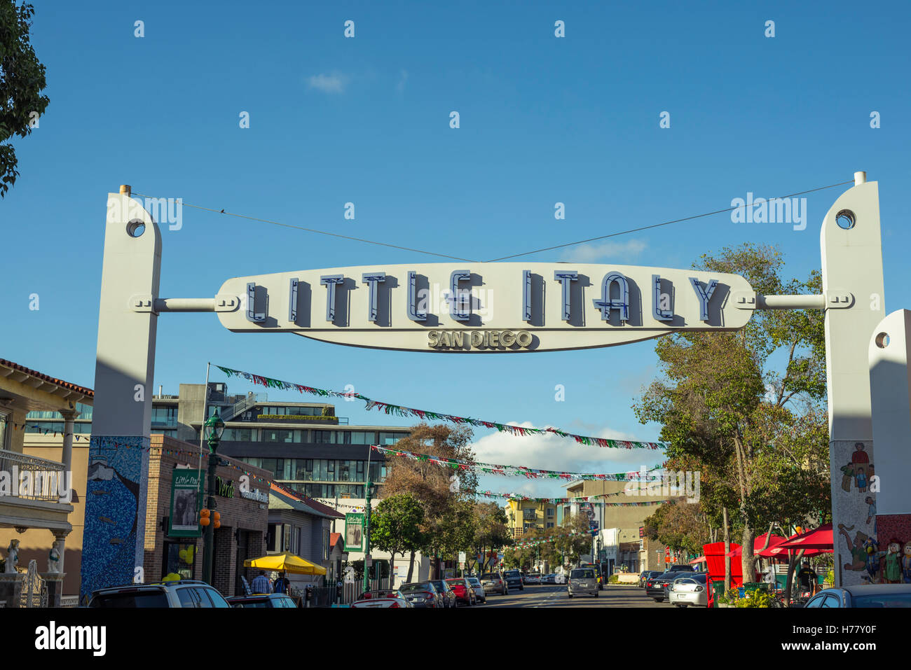 Little Italy sign, marquee. Little Italy, San Diego, California, USA
