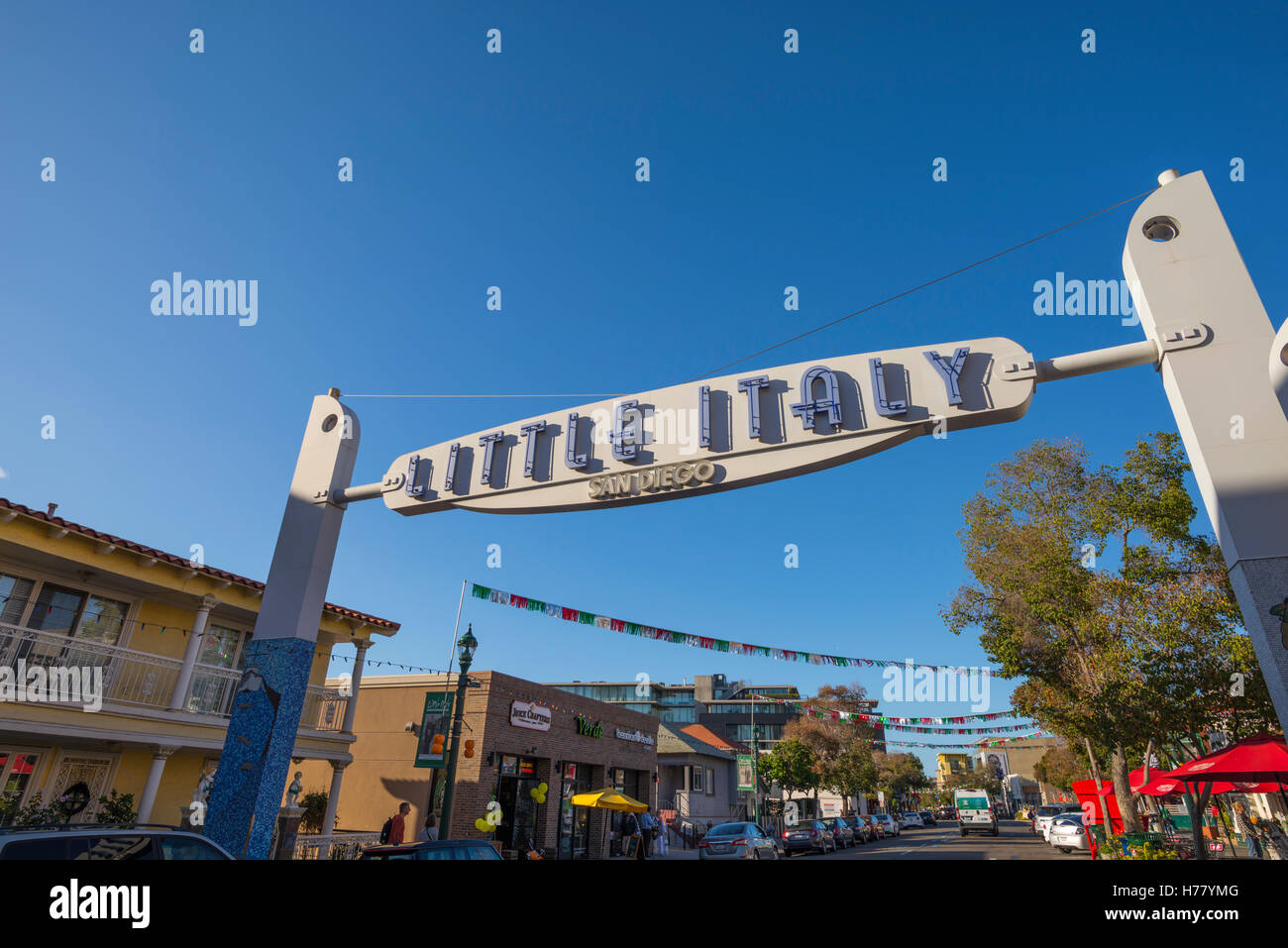 Little Italy sign, marquee. Little Italy, San Diego, California, USA