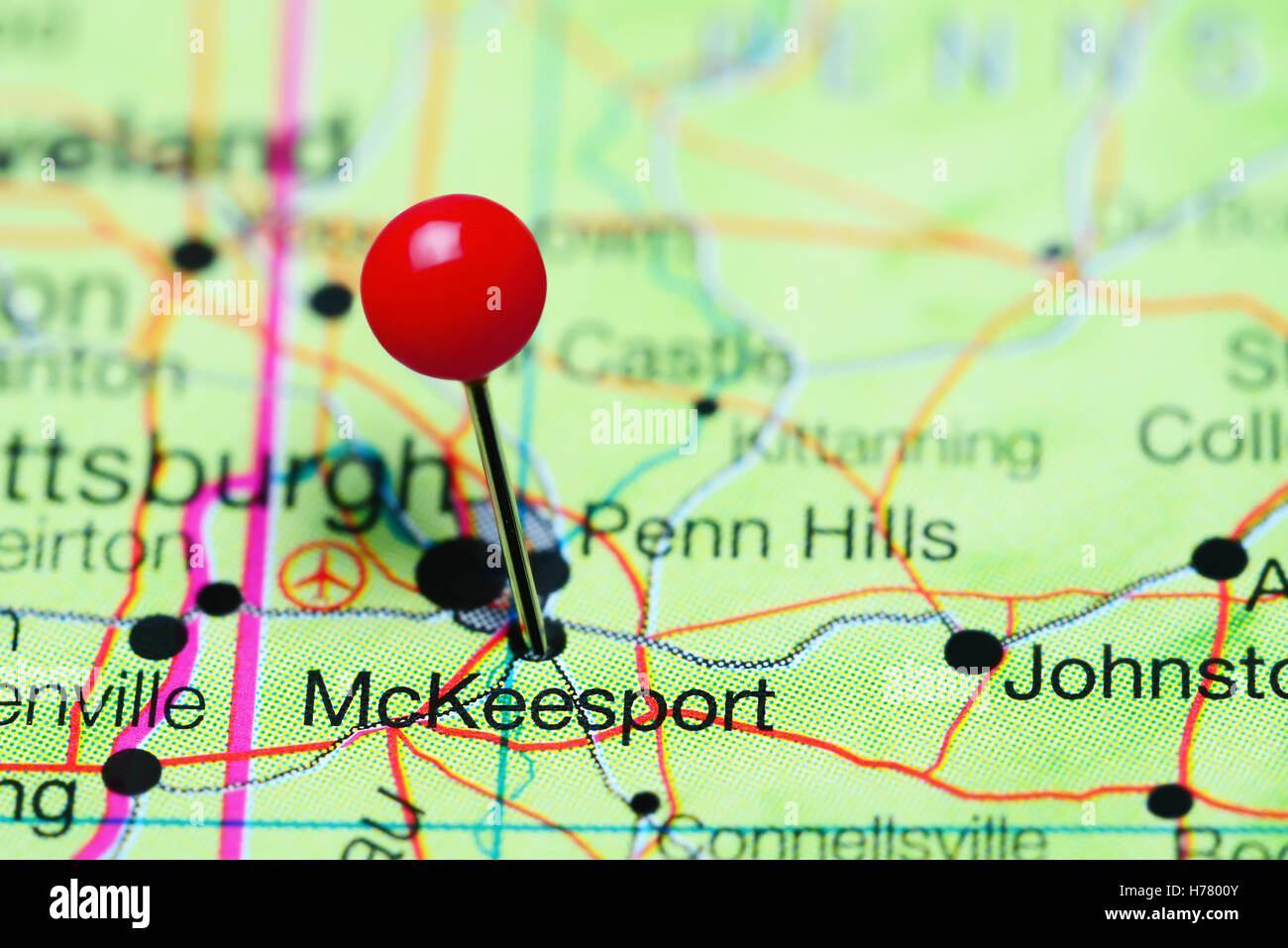 McKeesport pinned on a map of Pennsylvania, USA Stock Photo