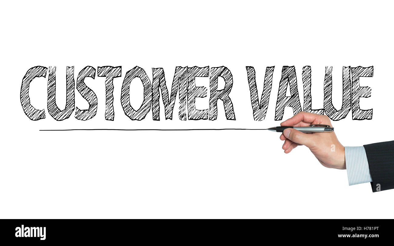customer value  written by hand, hand writing on transparent board, photo Stock Photo