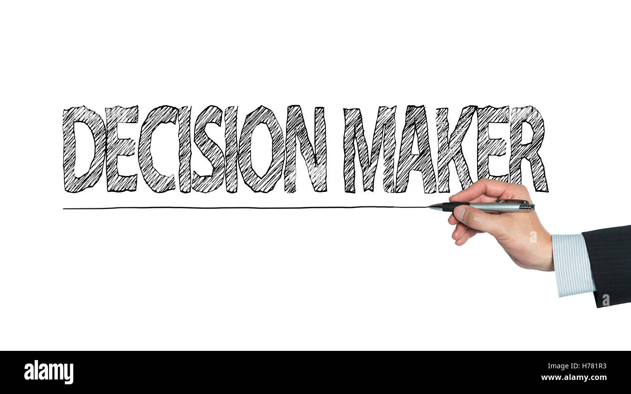 decision maker written by hand, hand writing on transparent board, photo Stock Photo