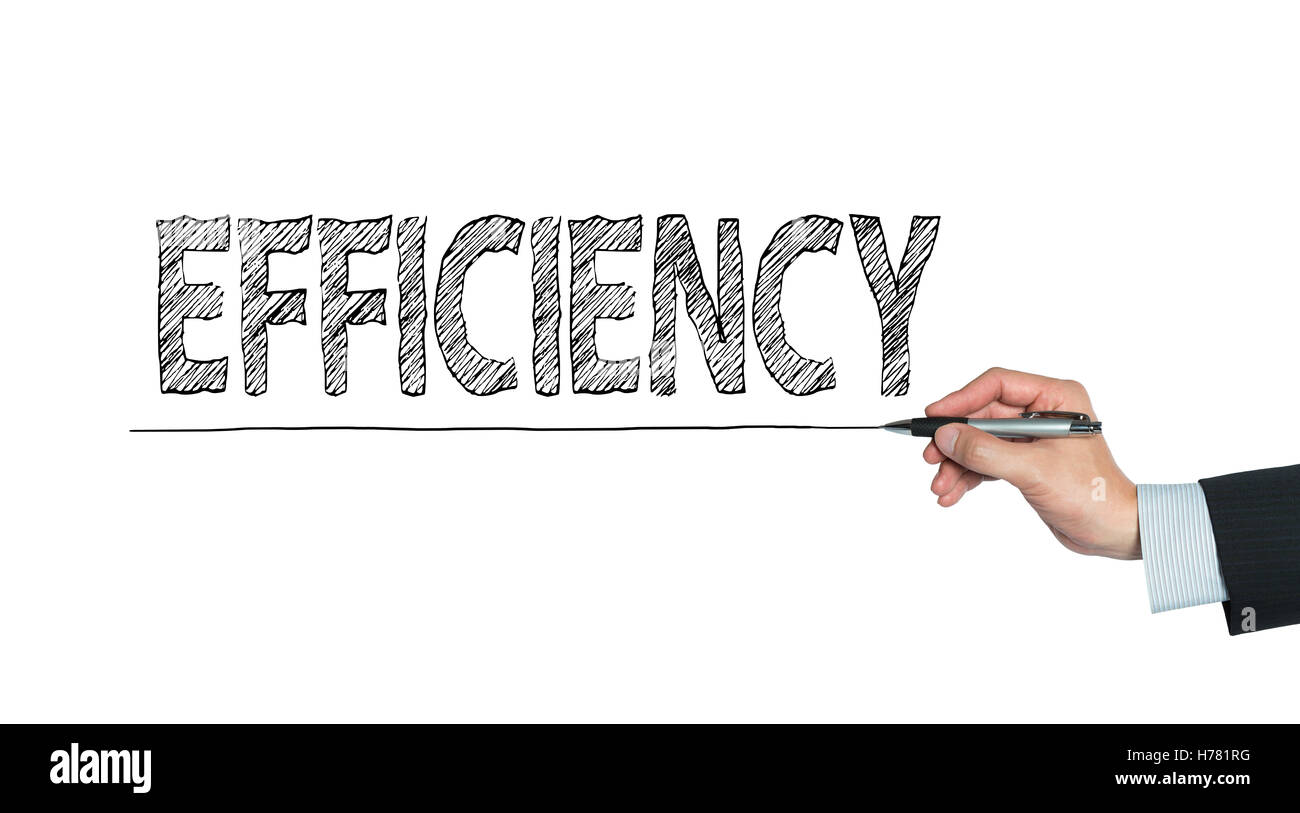 efficiency written by hand, hand writing on transparent board, photo Stock Photo