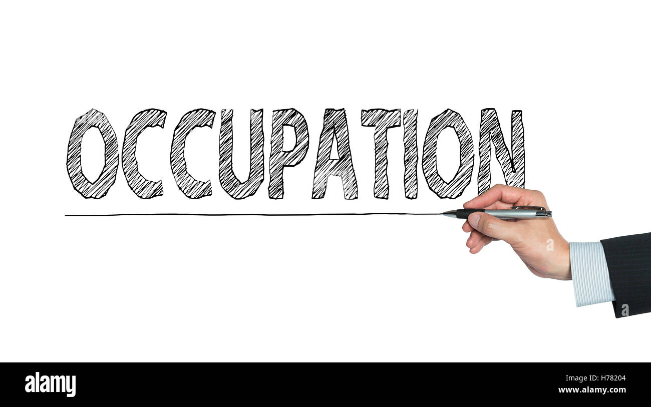 occupation written by hand, hand writing on transparent board, photo Stock Photo