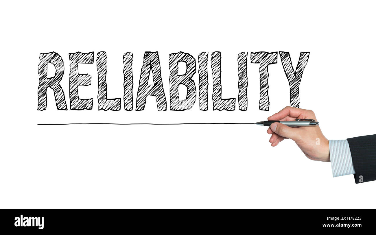 reliability written by hand, hand writing on transparent board, photo Stock Photo
