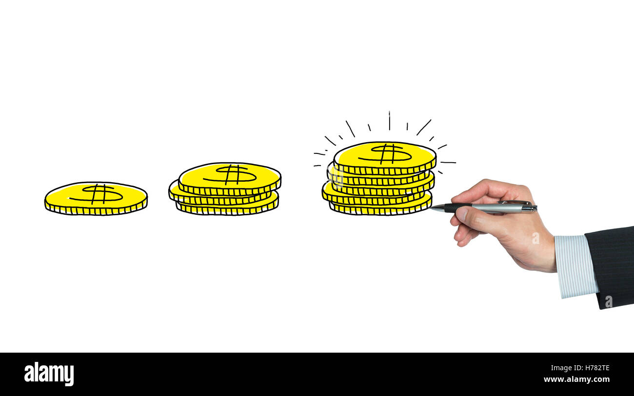 coins grow bigger drawn by hand, for multiple uses, white background Stock Photo