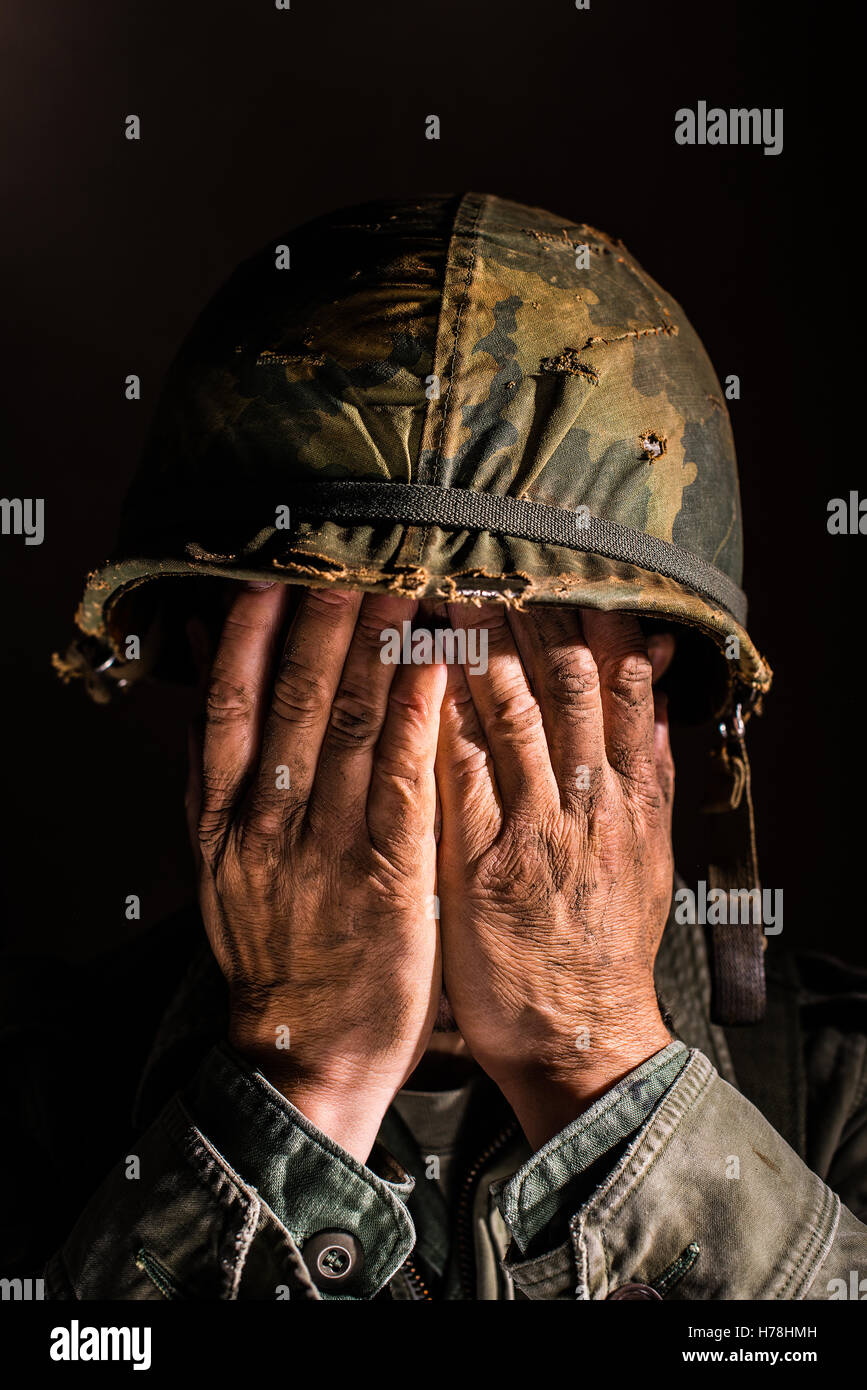 Shell Shocked Africanamerican Soldier Vietnam War Stock Photo