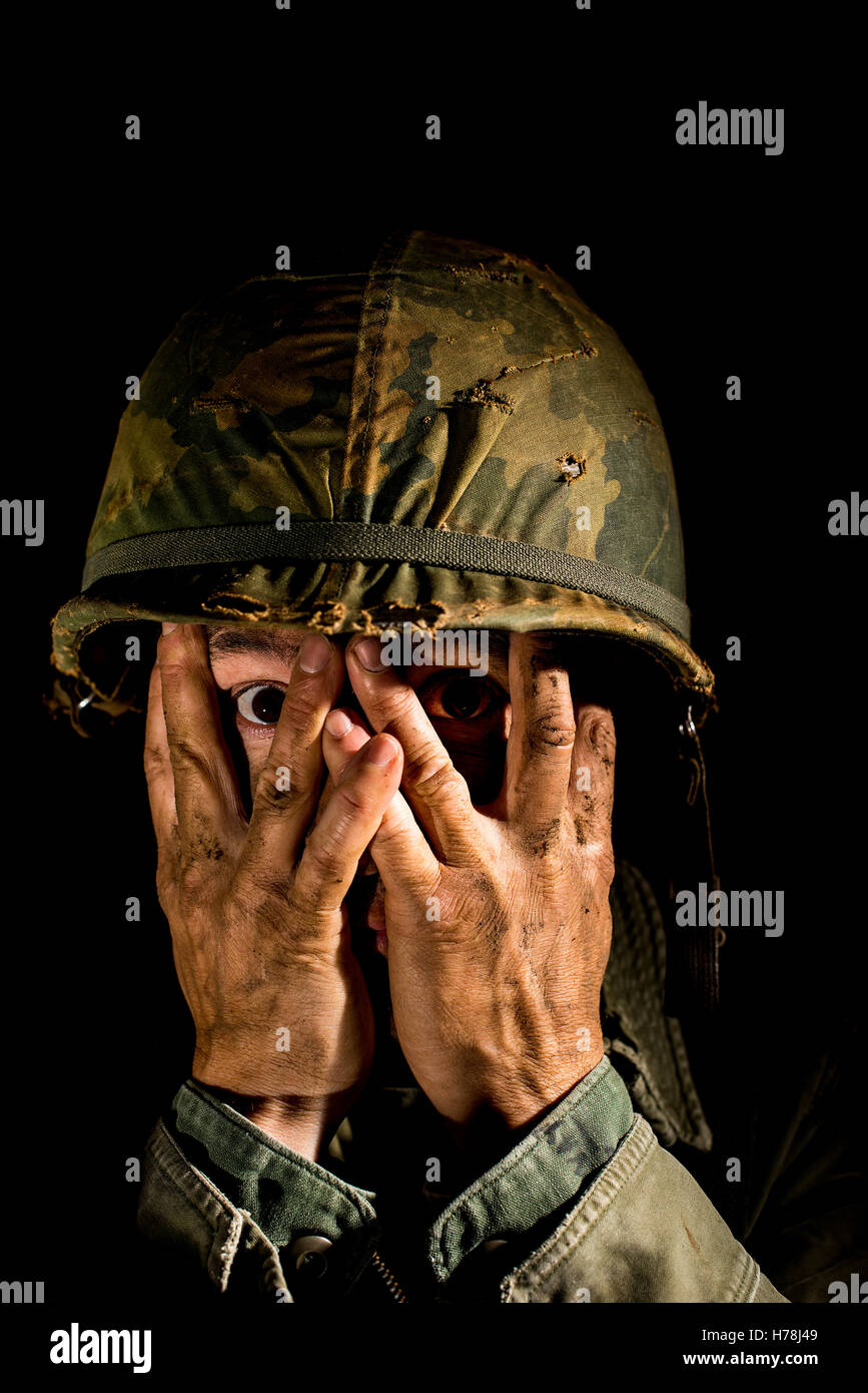 American Soldier (Vietnam War) Suffering With Shell Shock / PTSD Stock  Photo