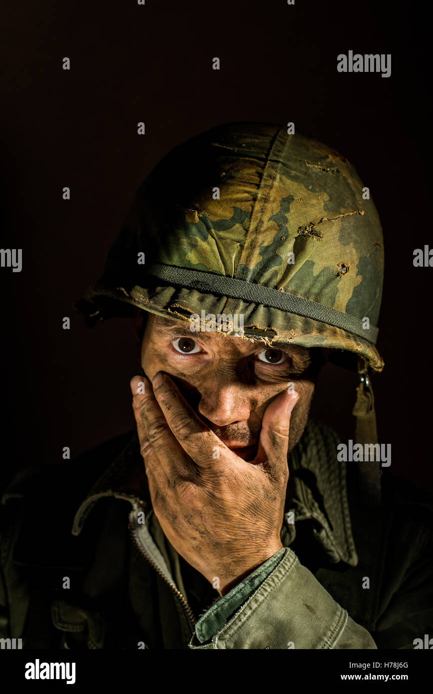 American Soldier (Vietnam War) Suffering With Shell Shock / PTSD Stock  Photo