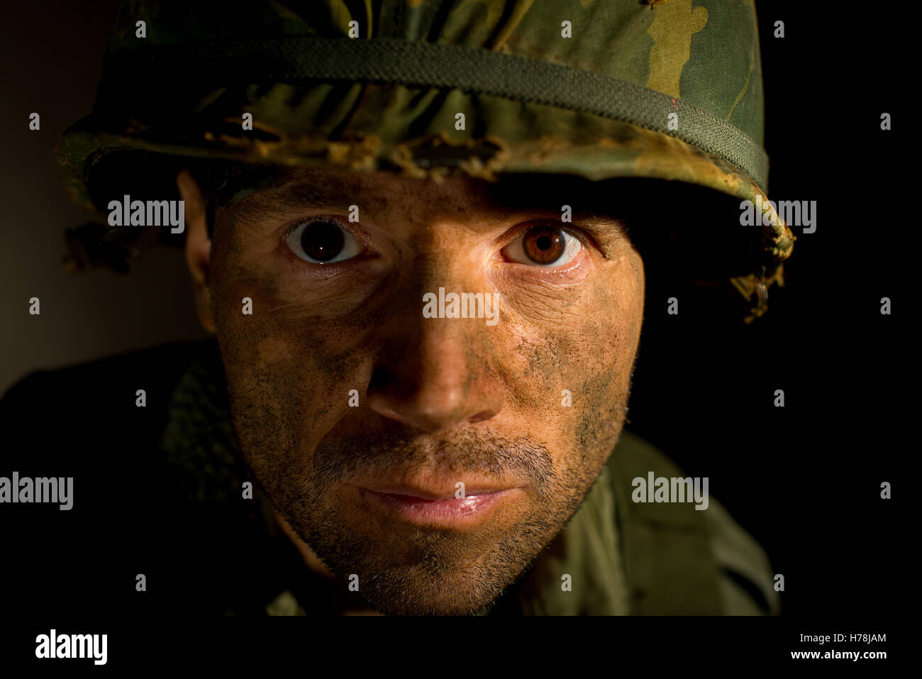 Shell Shocked Africanamerican Soldier Vietnam War Stock Photo