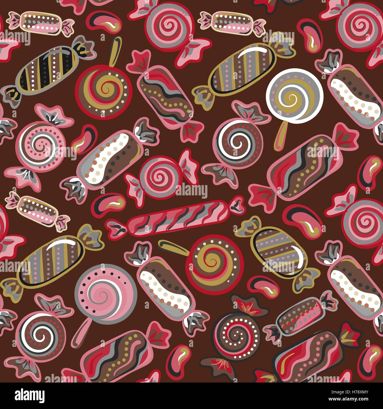 Seamless pattern vector background with lollipops and candies. Vector ...