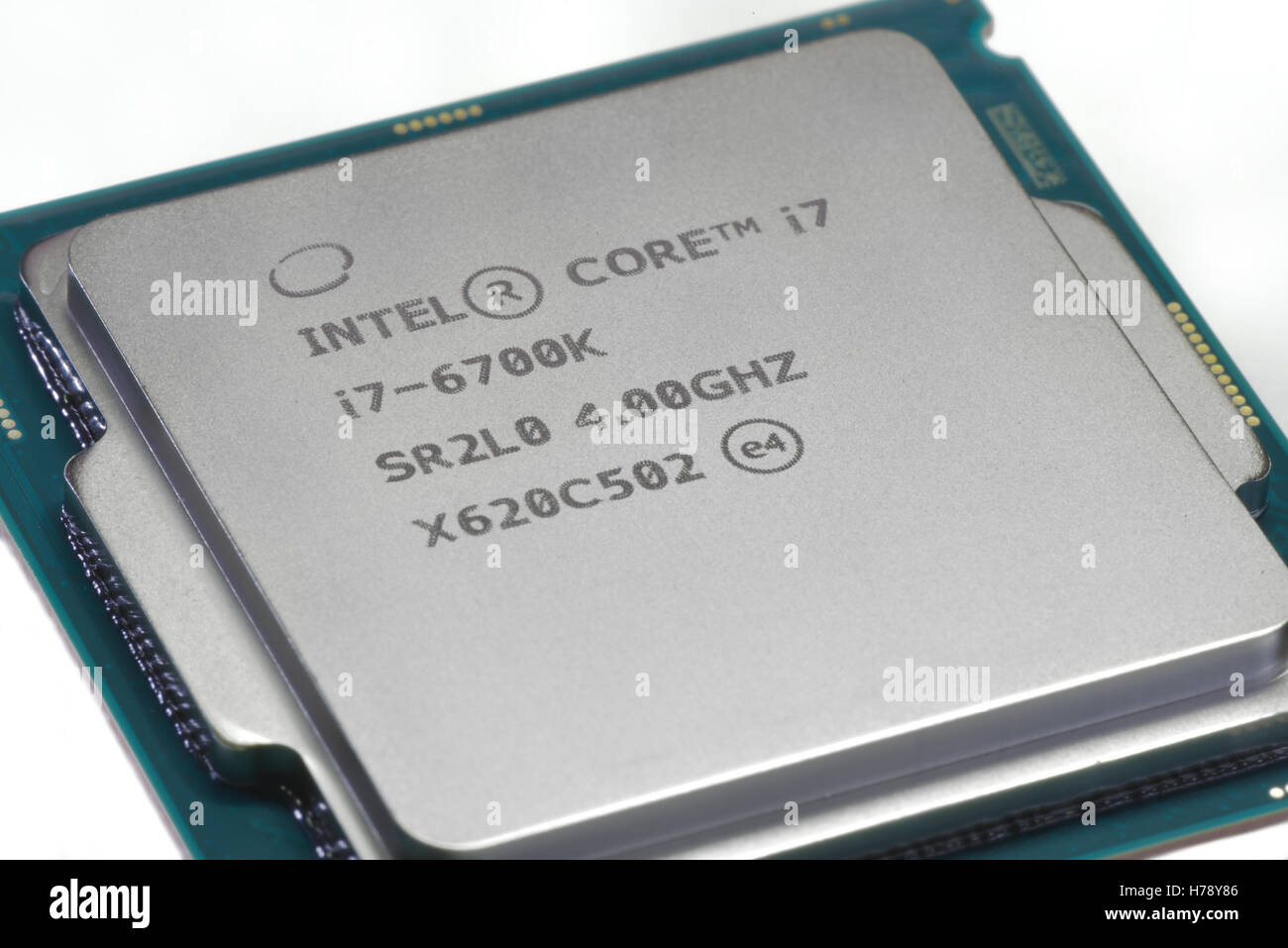 GLALTI, ROMANIA, November 02, 2016: Close-up of Intel Core i7-6700K isolated on white background. Stock Photo