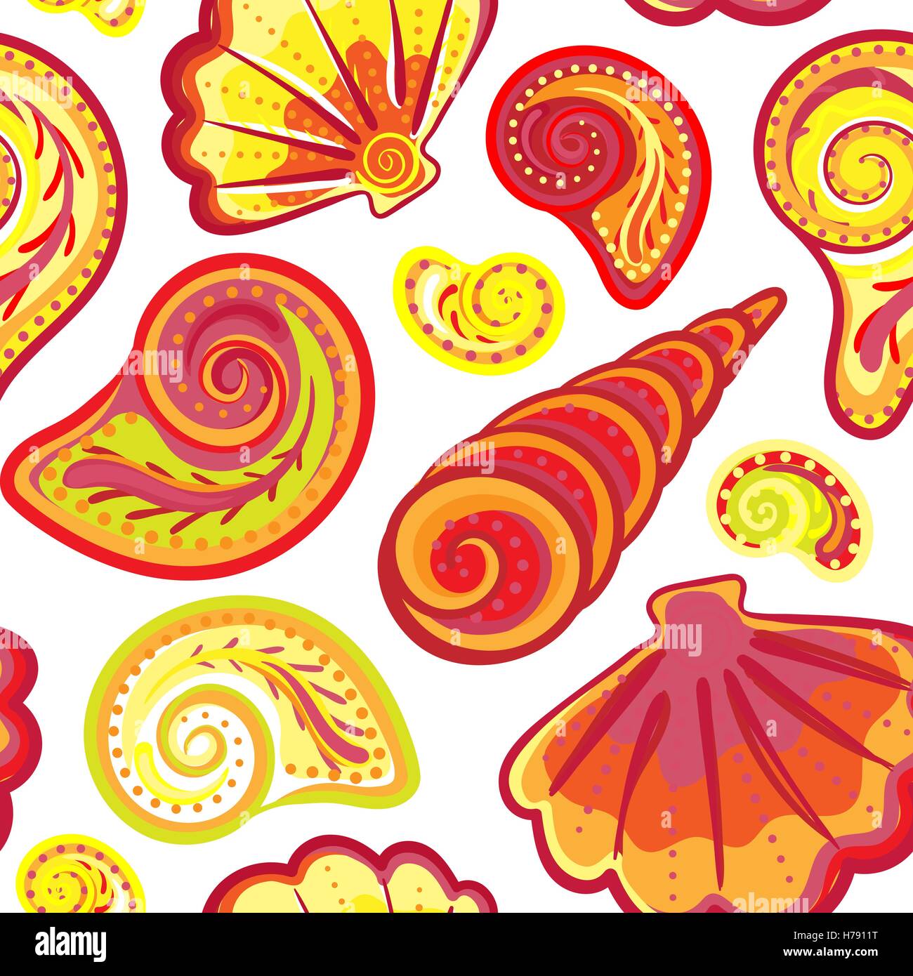 Seamless pattern of hand drawn seashells. Vector summer's children's ...