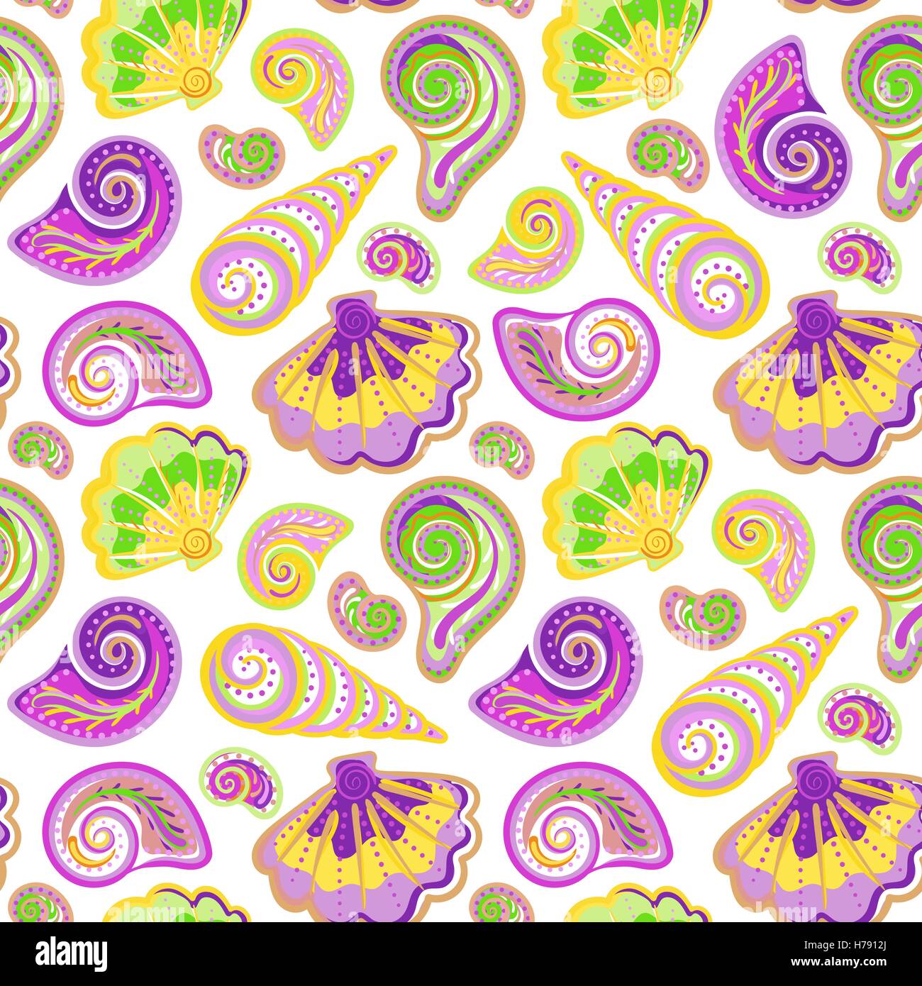 Seamless pattern of hand drawn seashells. Vector summer's children's ...