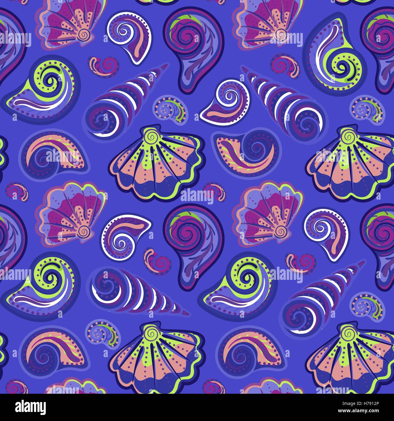 Seamless pattern of hand drawn seashells. Vector summer's children's ...