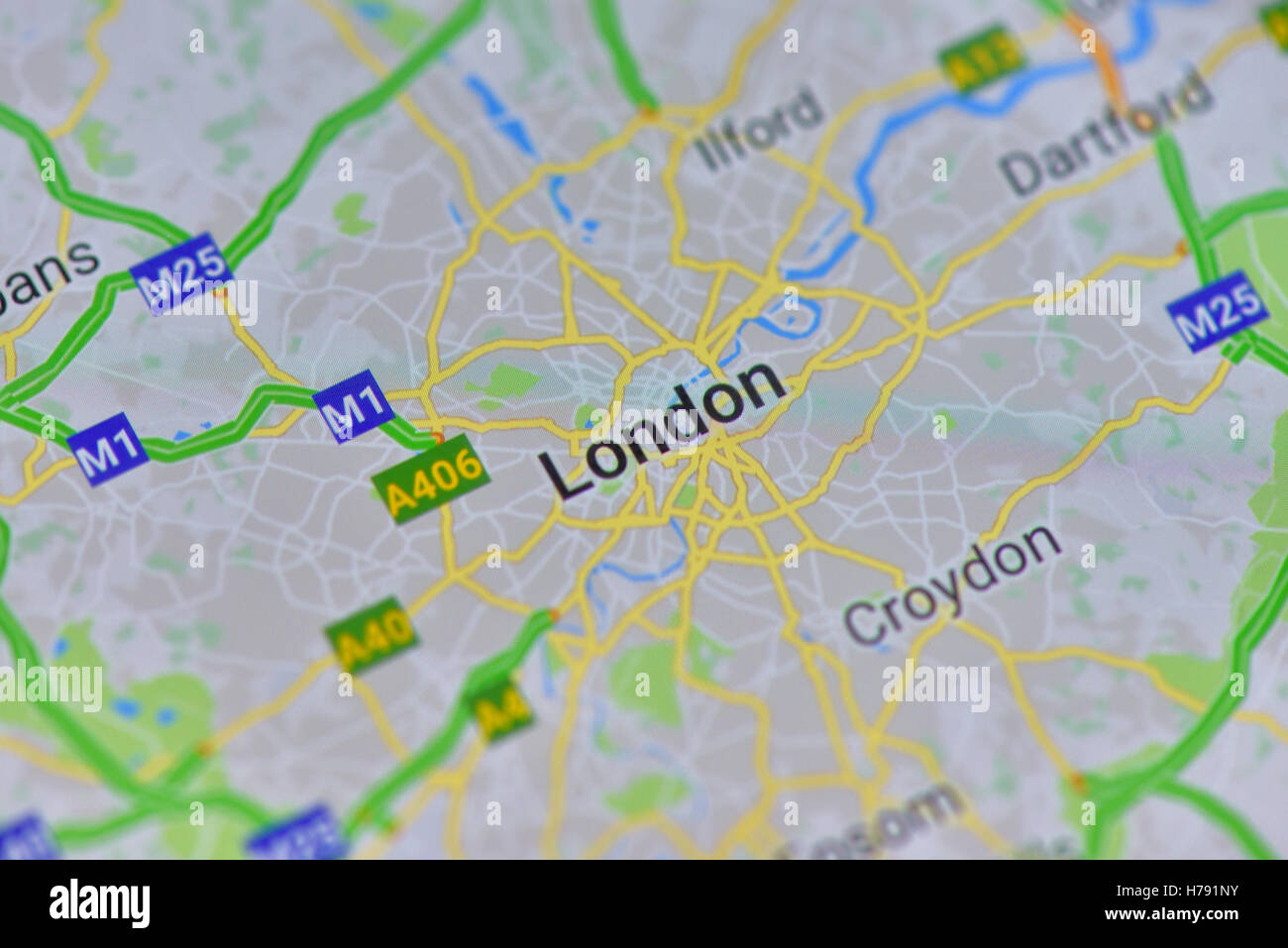 Close up of a road map of London on a smartphone display Stock Photo