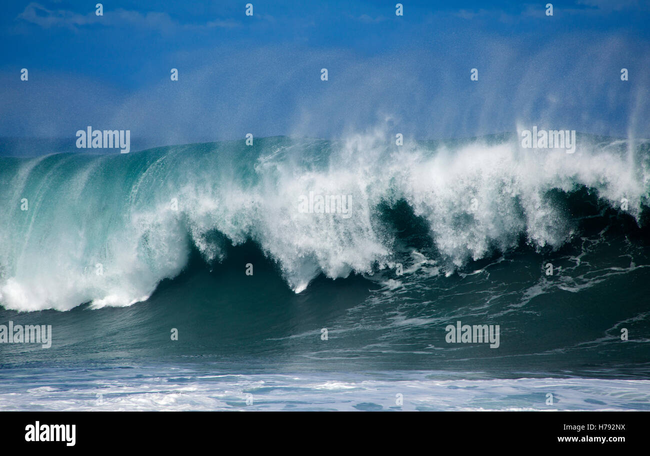 powerful ocean waves breaking natural water background Stock Photo