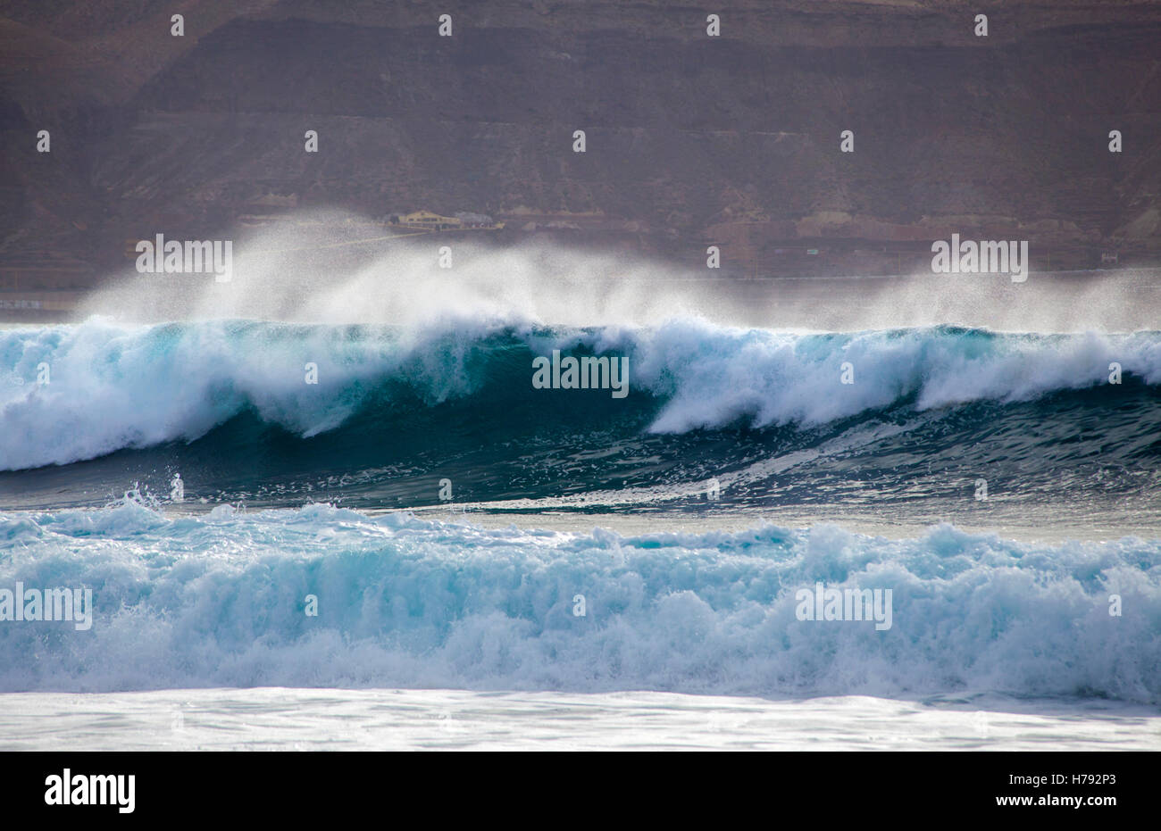 ocean wave breaking by Confital beach, north East of Gran Canaria, October 2016 Stock Photo
