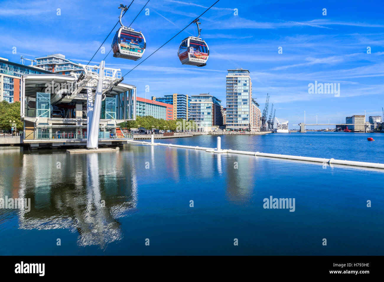 The Emirate Air Line or Thames Cable Car at sunset Stock Photo