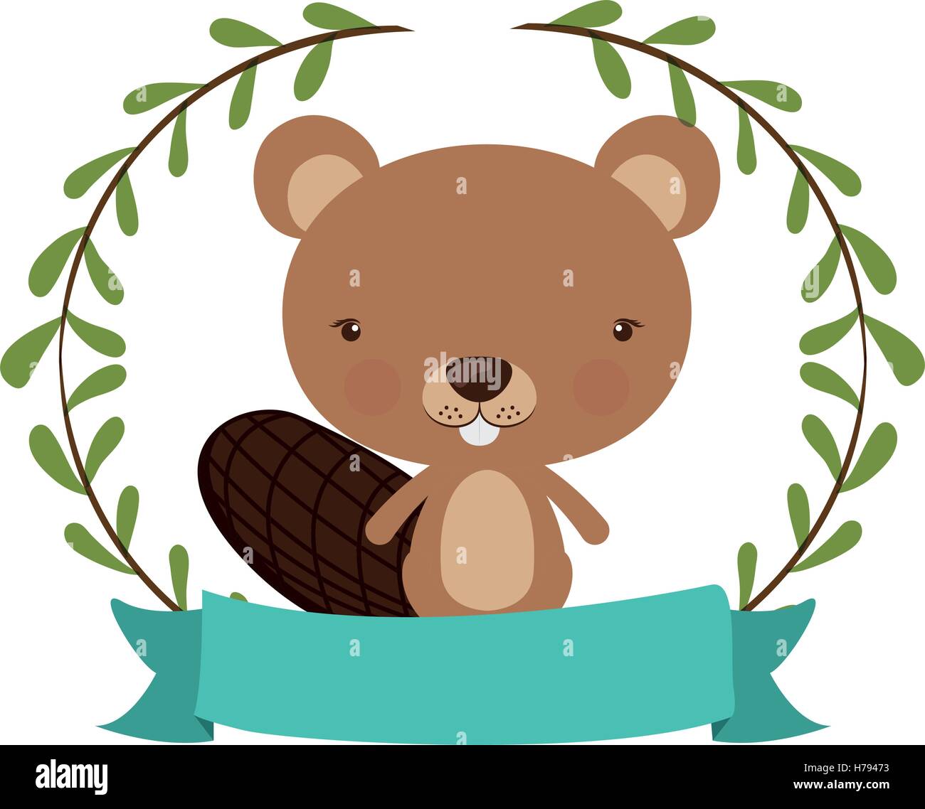 Small Beaver Design Little animal concept about cute beaver design with blue ribbon and ...