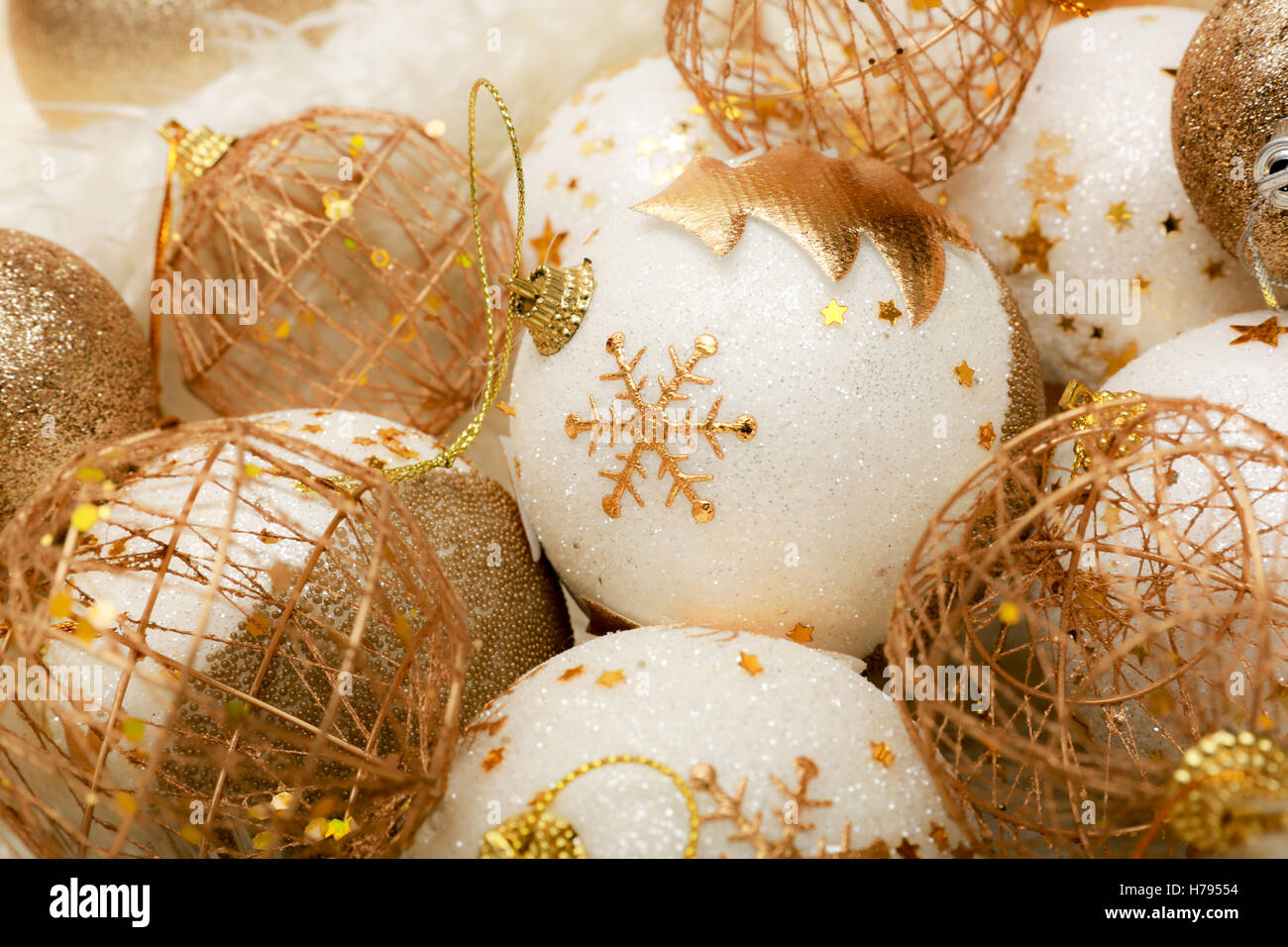 White and Gold Christmas Baubles Stock Photo - Alamy