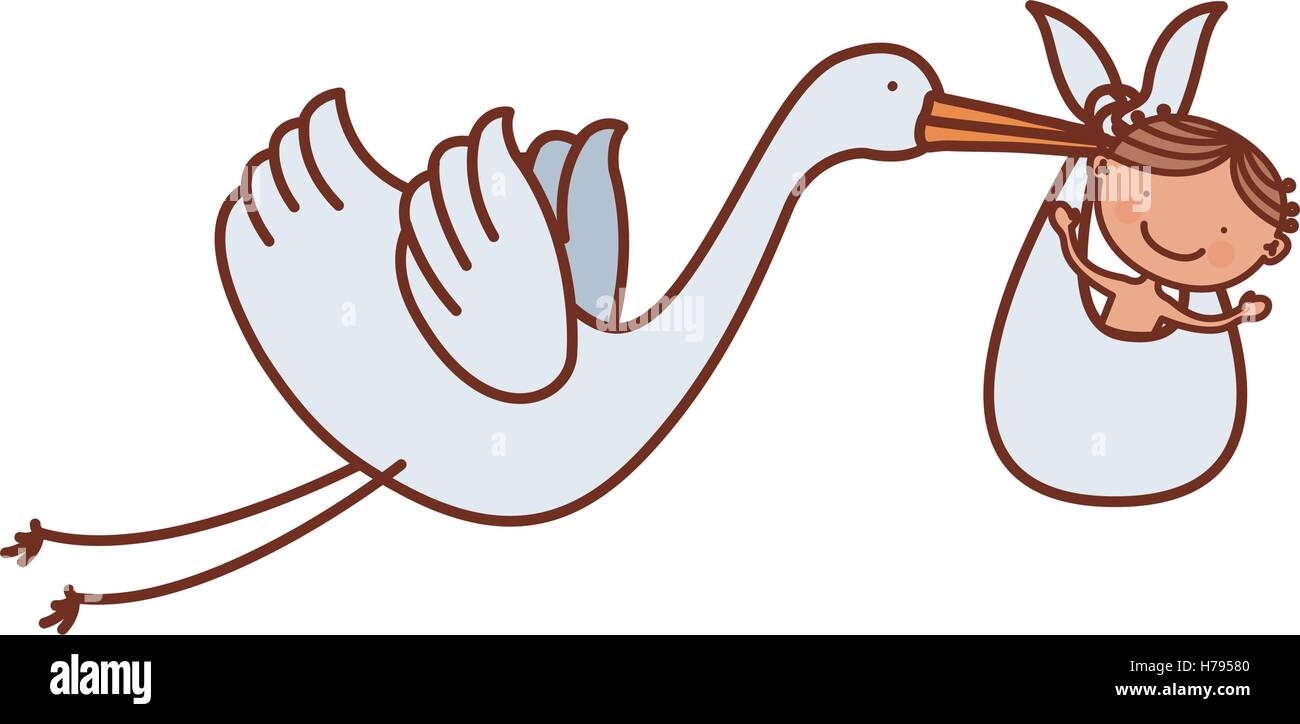 Cartoon Stork With Little Baby Boy Colorful Design Vector Stock Vector Image Art Alamy