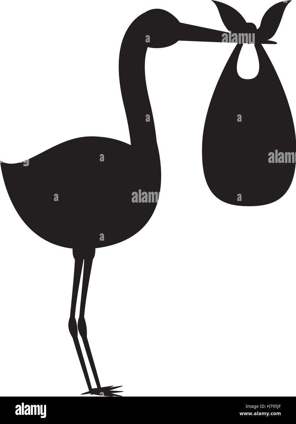 silhouette of stork holding a baby basket icon over white background