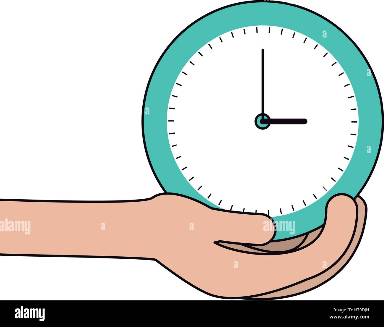 hand holding a clock time device icon over white background. vector ...