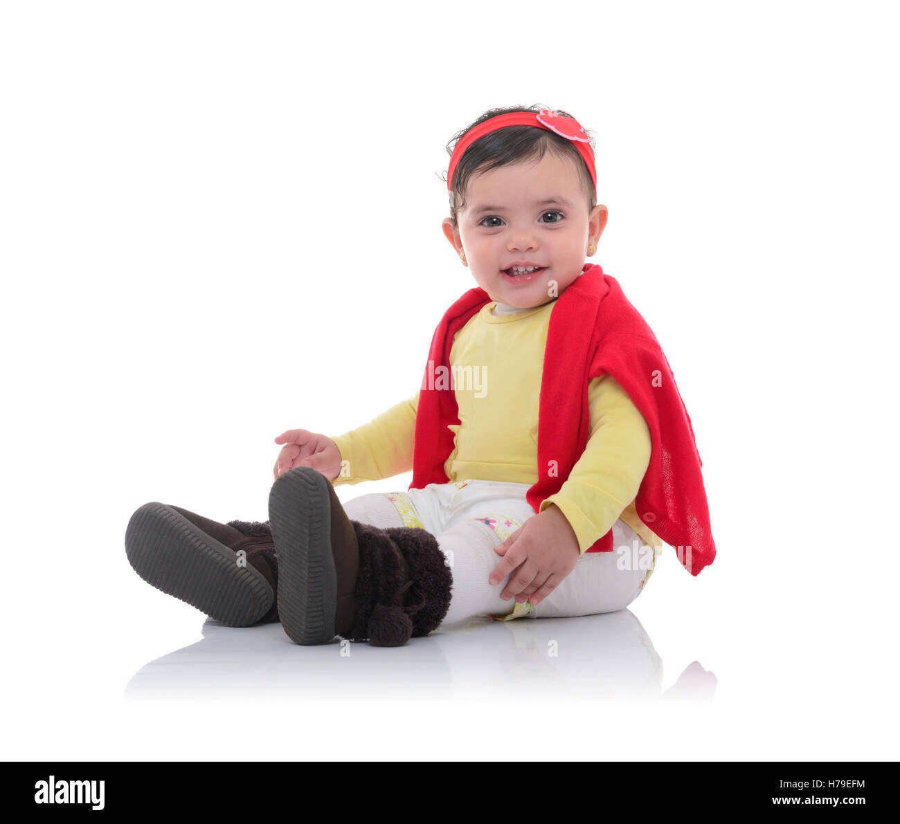 Happy Young Baby Girl Sitting Isolated on White Background Stock Photo ...