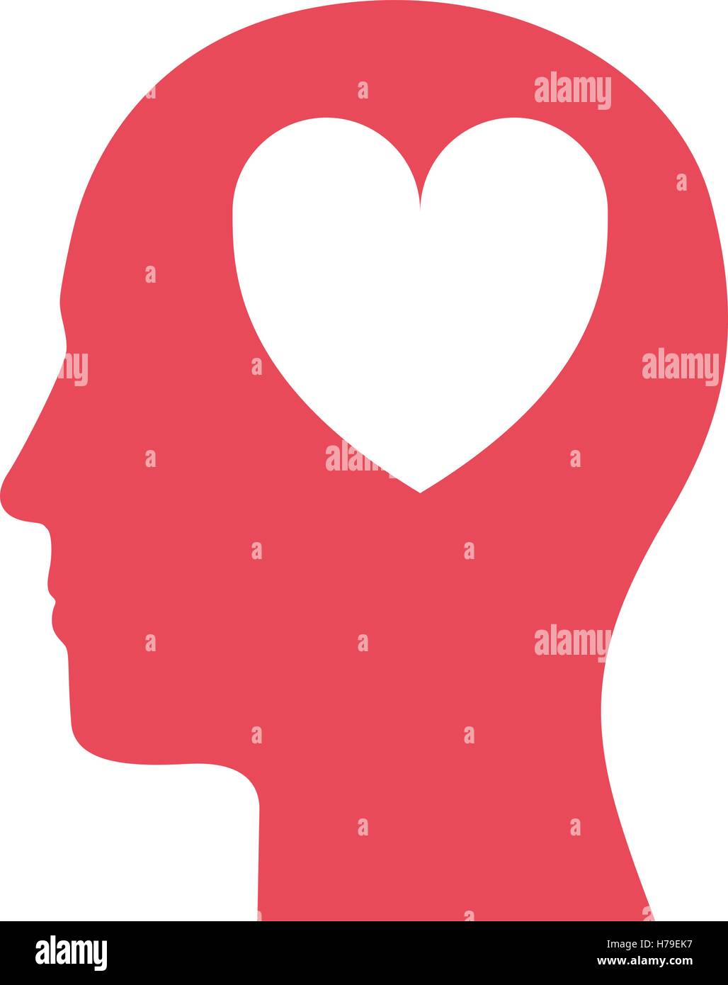 silhouette of human head profile with heart shape icon inside over ...
