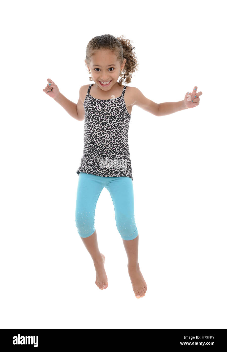 Active Joyful Girl Jumping With Joy Isolated on White Background Stock ...