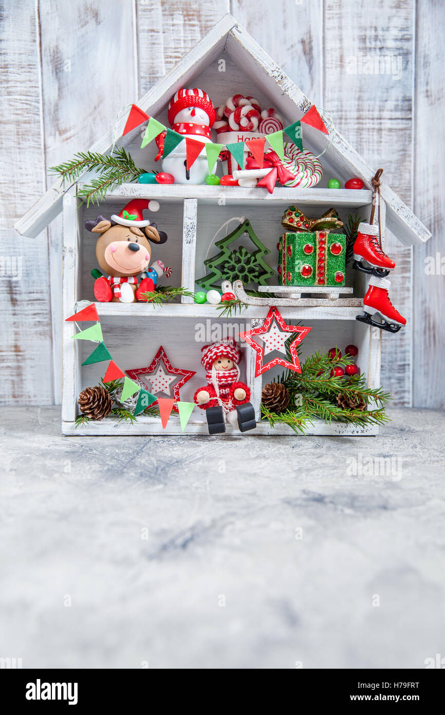 Christmas decoration with wooden box house Stock Photo