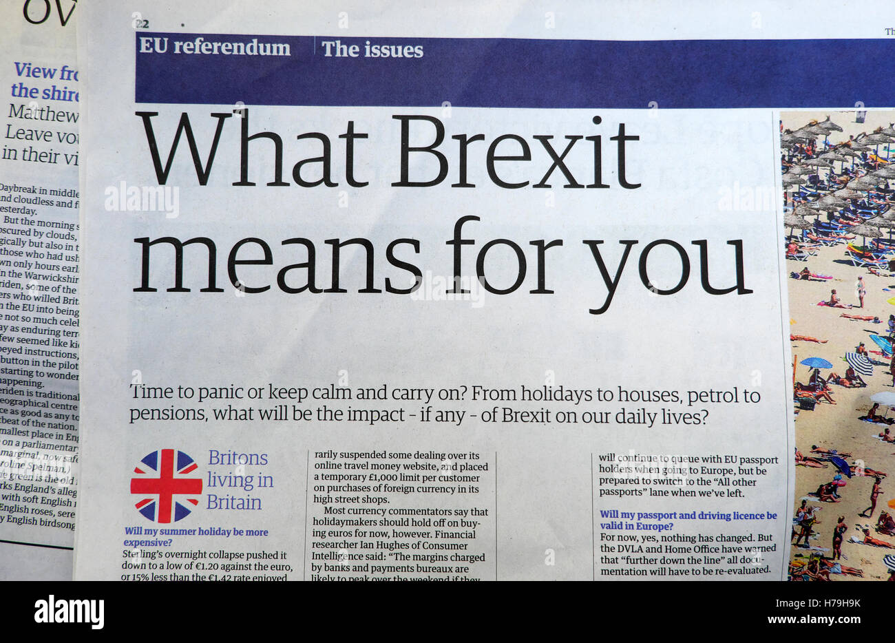 'What Brexit means for you'  Guardian newspaper referendum article headline June 2016 London UK Stock Photo