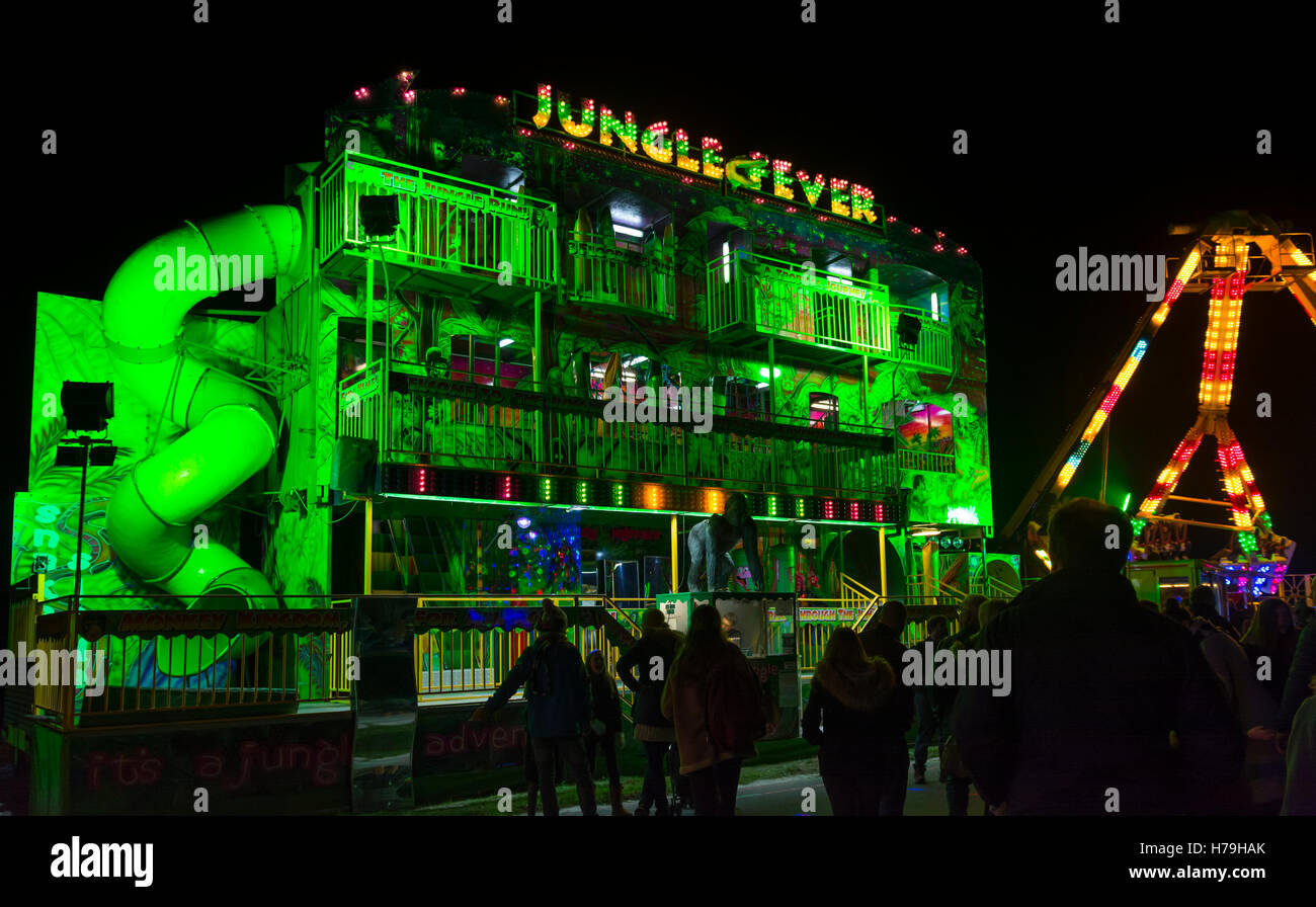 Jungle Fever fairground ride at night at an outdoor event Stock Photo
