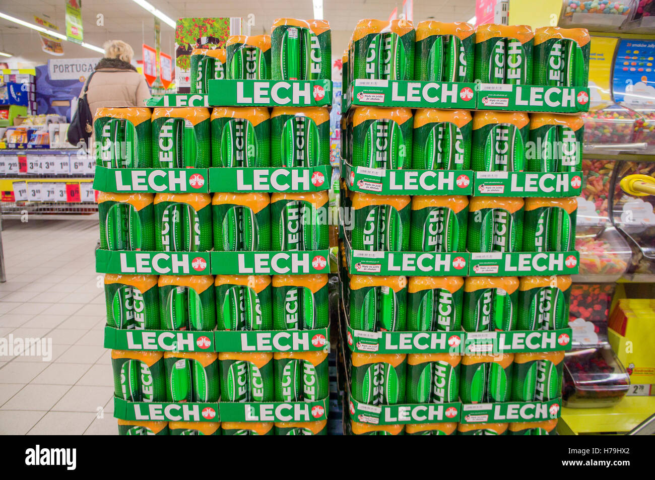 shopping, Biedronka supermarket, Lech beer can, tin, cans, tins ...