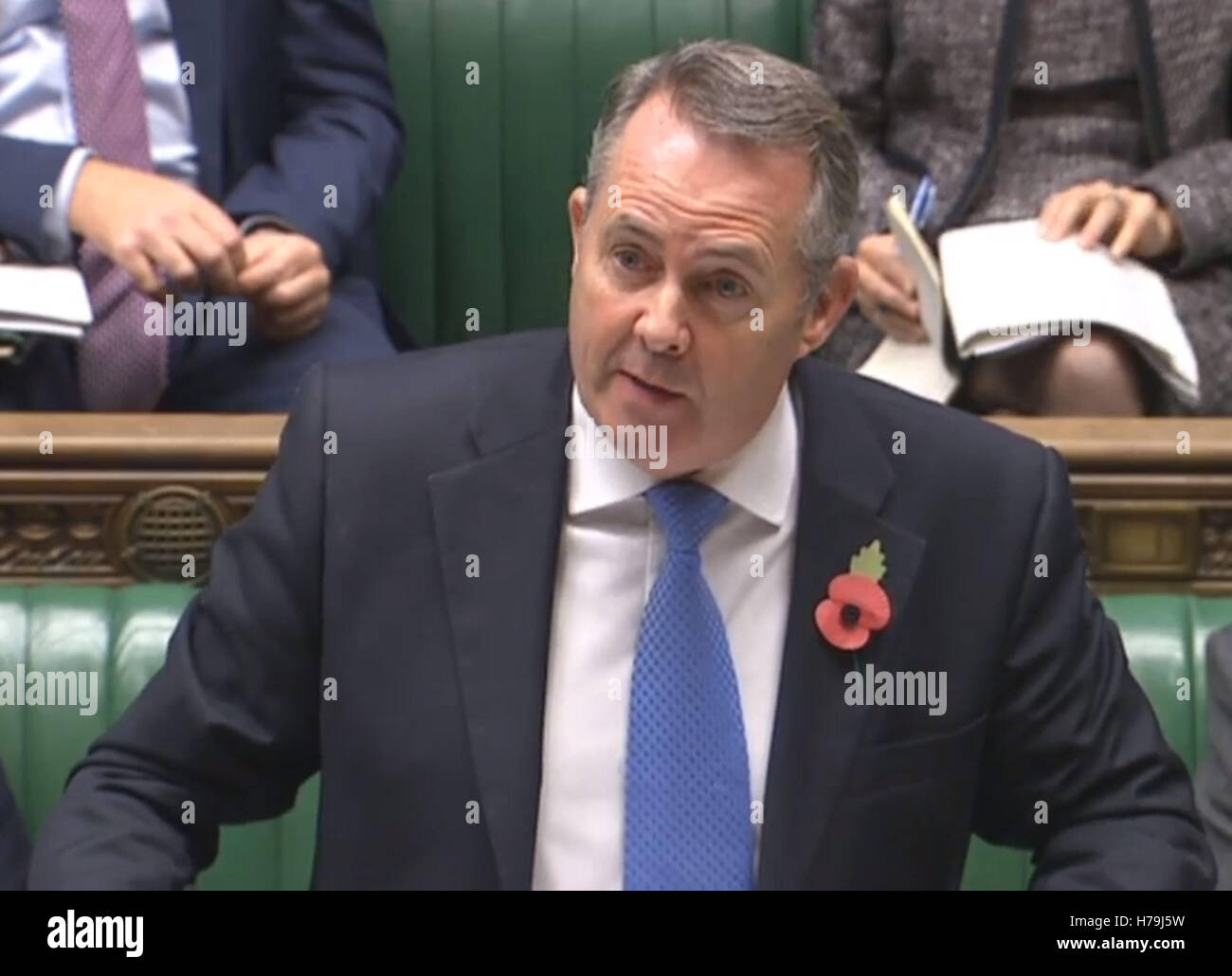 International Trade Secretary Liam Fox speaks in the House of Commons